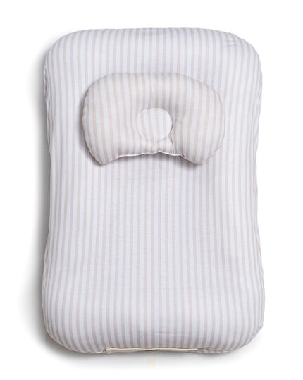 Nido ergonómico para bebé rayas beige con almohadita y manija-000